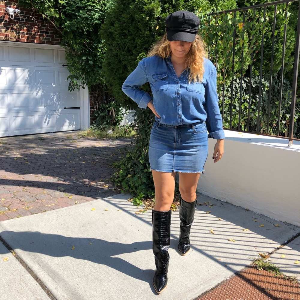 Black faux leather cowboy boots